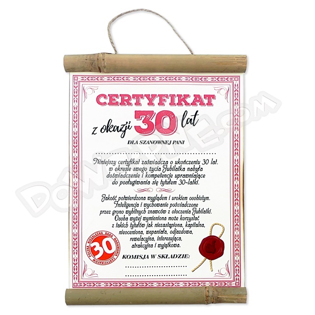 Dyplom Bambus AR177 - Certyfikat 30 dla Pani