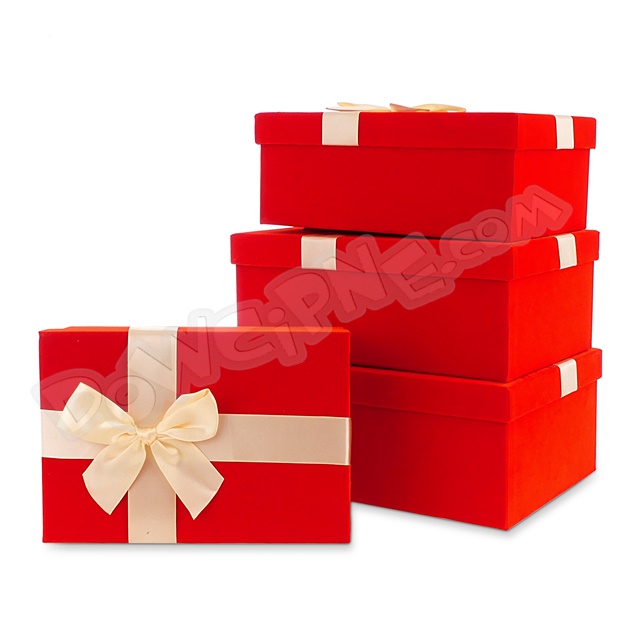 Pudełko zestaw 4 szt. flokowane prostokąt - BSJ3781 - Czerwone