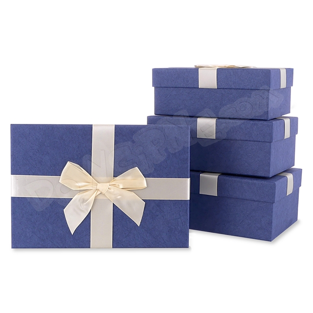 Pudełko zestaw 4 szt. z kokardą - BSJ3929 - Niebieskie z brokatem