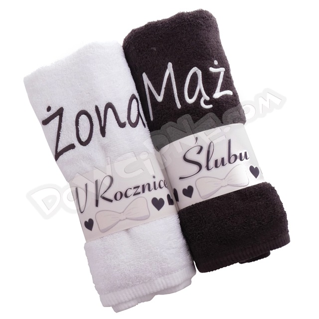 Ręczniki haftowane (2 szt.) Duże na Rocznicę - Mąż Żona (biały/grafit)