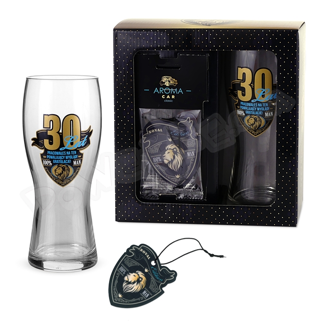 Szklanka do piwa + zapach do auta zestaw ROYAL EDITION - 30 Urodziny