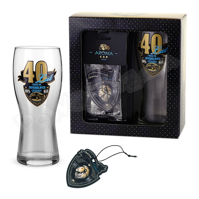 Szklanka do piwa + zapach do auta zestaw ROYAL EDITION - 40 Urodziny