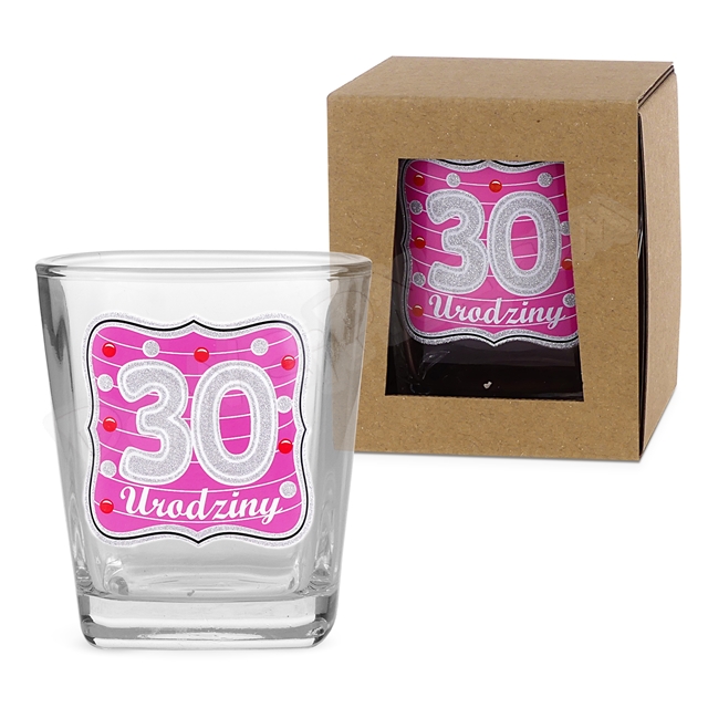 Szklanka do whisky DR premium - 30 Urodziny (różowa)