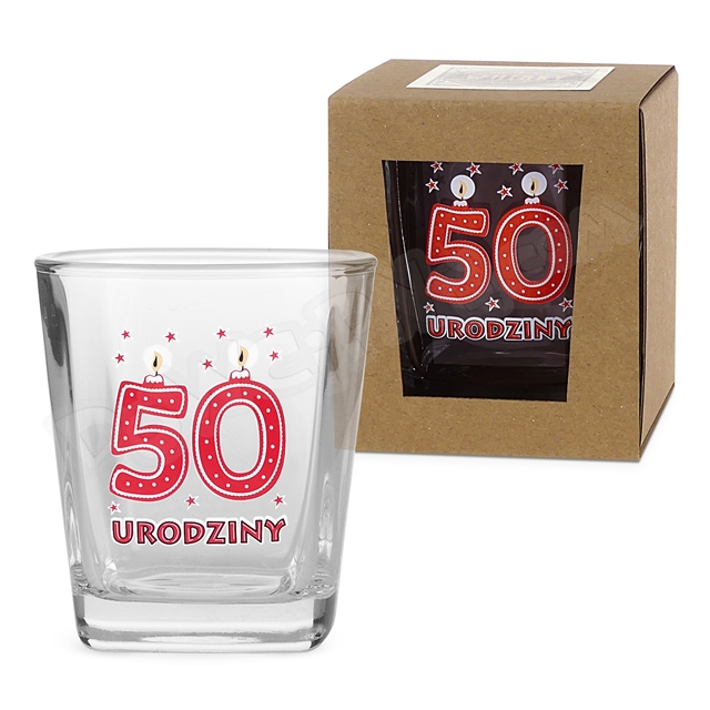 Szklanka do whisky DR premium - 50 Urodziny (czerwona)