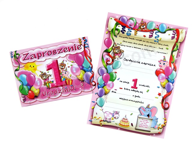 Zaproszenie (10 szt.) ZX6100 - 1 urodzinki różowe 