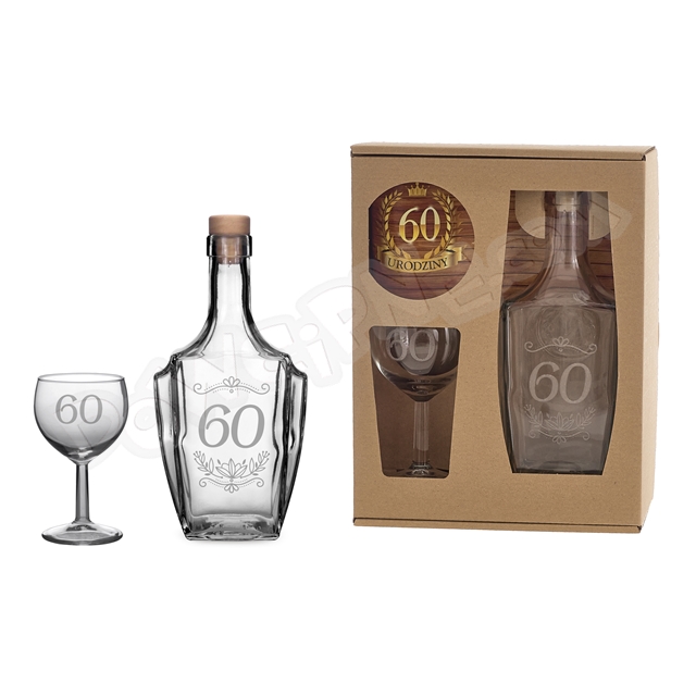 Karafka + kieliszek do wina - 60 Urodziny
