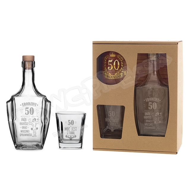 Karafka + szklanka do whisky - 50 Urodziny dużo radości oraz wiecznej sprawności